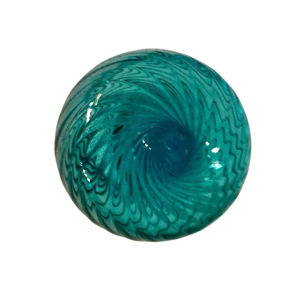 Vintage Hand Blown Optic Swirl Blue Empoli Glass Vase With White Rim Beautiful!